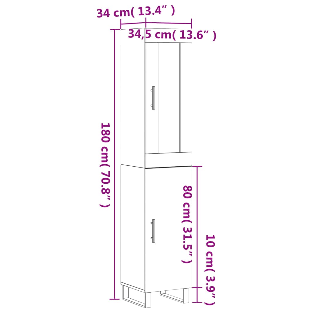 vidaXL Skříň highboard kouřový dub 34,5 x 34 x 180 cm kompozitní dřevo