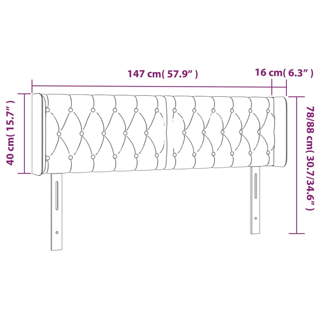 vidaXL Čelo postele typu ušák tmavě šedé 147x16x78/88 cm samet