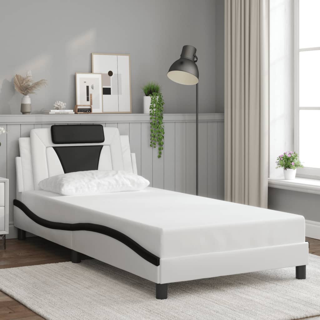 vidaXL Rám postele s čelem bílý a černý 100 x 200 cm umělá kůže
