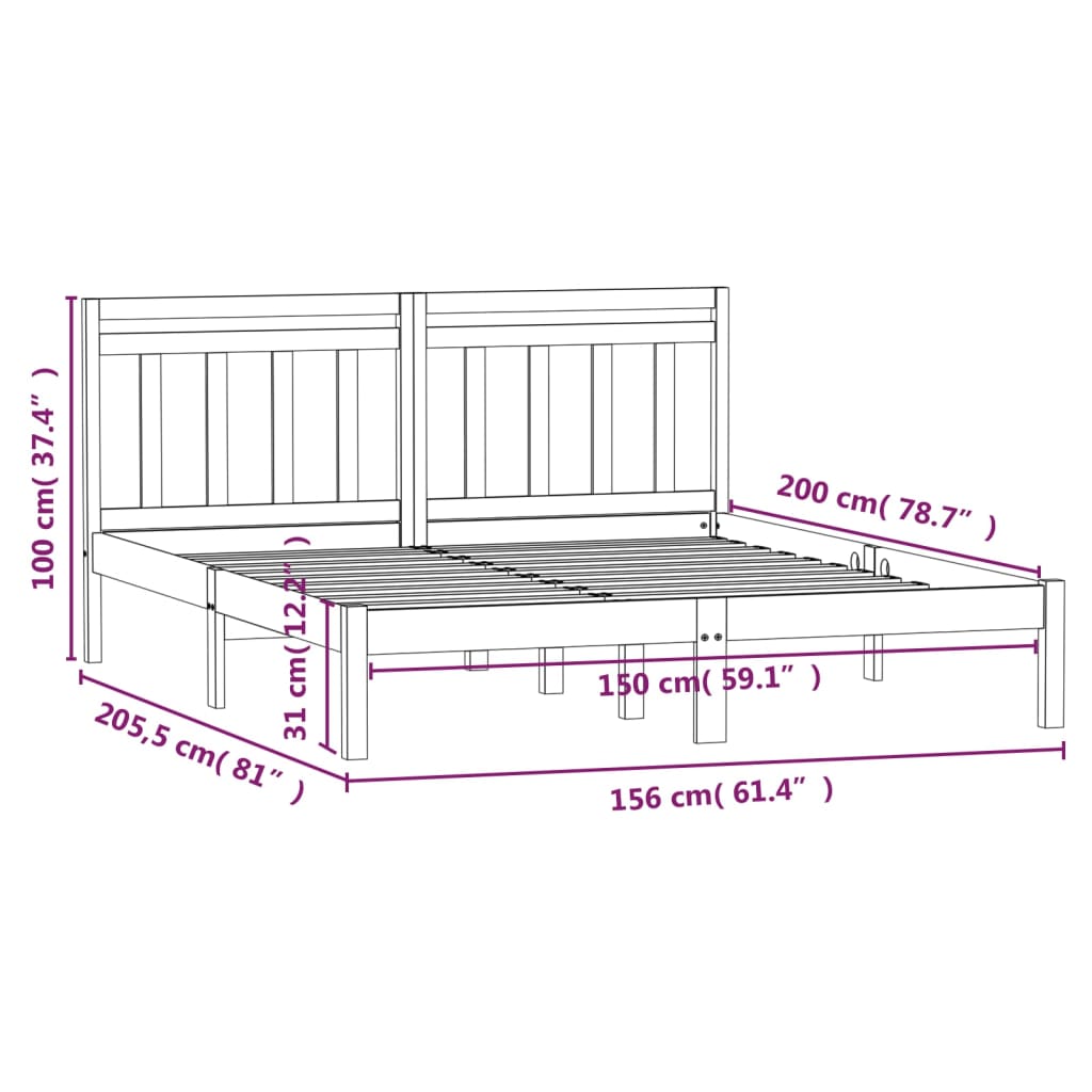 vidaXL Rám postele černý 150 x 200 cm King Size masivní dřevo