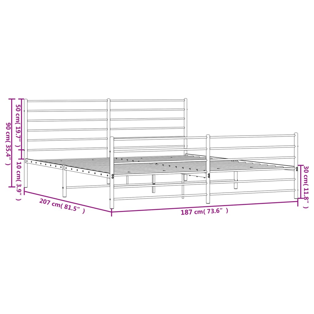 vidaXL Kovový rám postele s hlavovým a nožním čelem bílý 180 x 200 cm