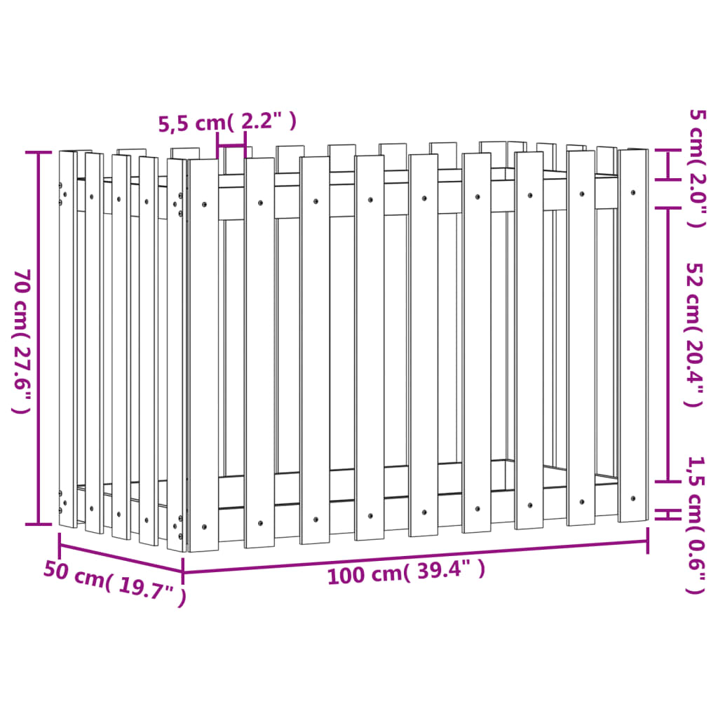 vidaXL Vyvýšený záhon plotový design bílý 100x50x70 cm masiv borovice