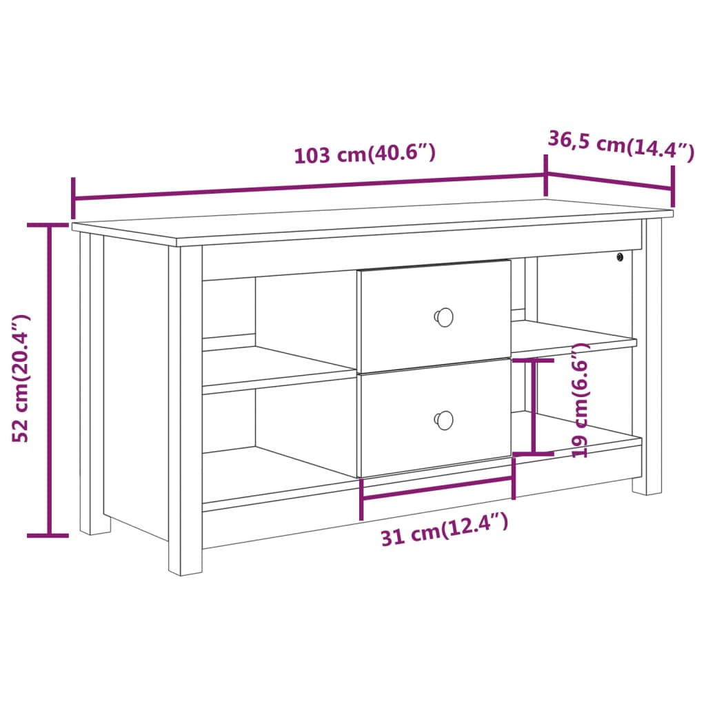 vidaXL TV skříňka medově hnědá 103 x 36,5 x 52 cm masivní borové dřevo