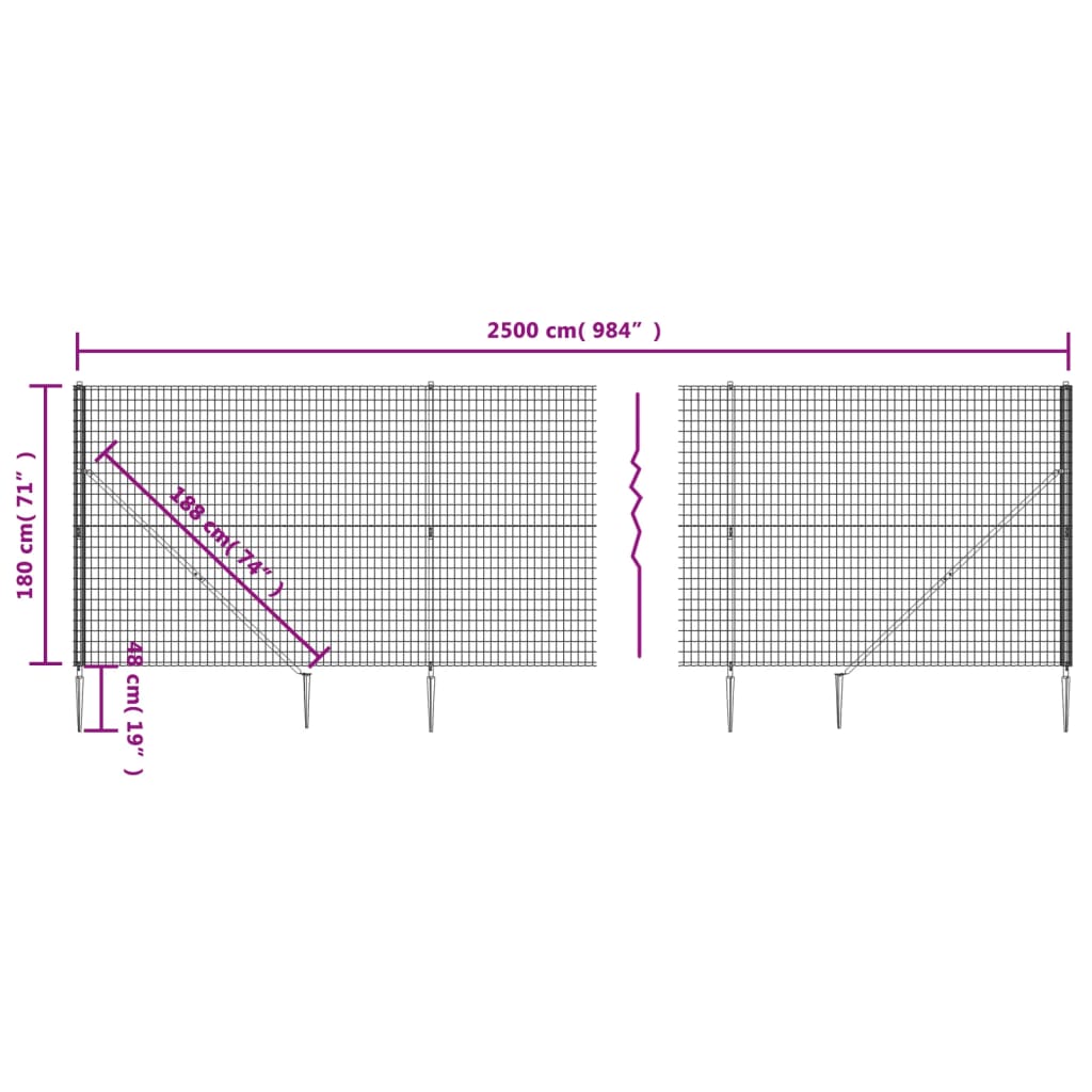 vidaXL Drátěný plot s kotevními hroty antracitový 1,8 x 25 m