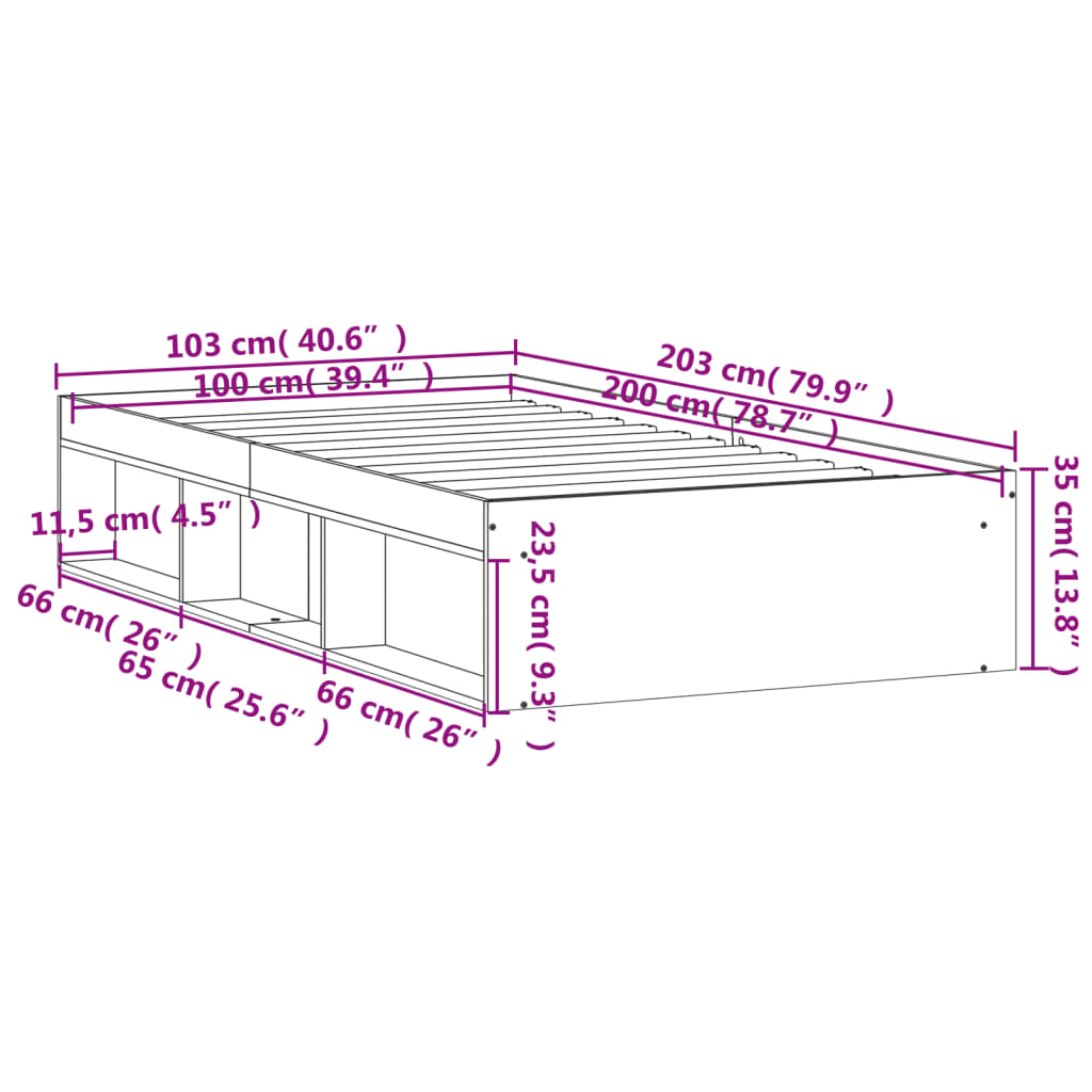 vidaXL Rám postele černý 100 x 200 cm