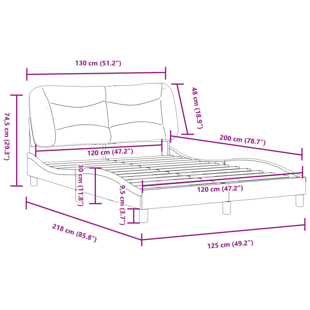 vidaXL Rám postele s čelem černý 120 x 200 cm umělá kůže