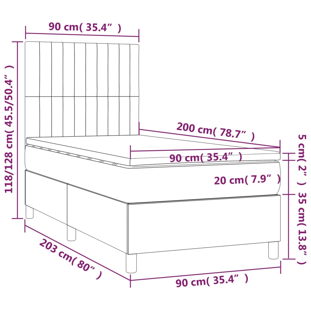 vidaXL Box spring postel s matrací světle šedá 90x200 cm samet