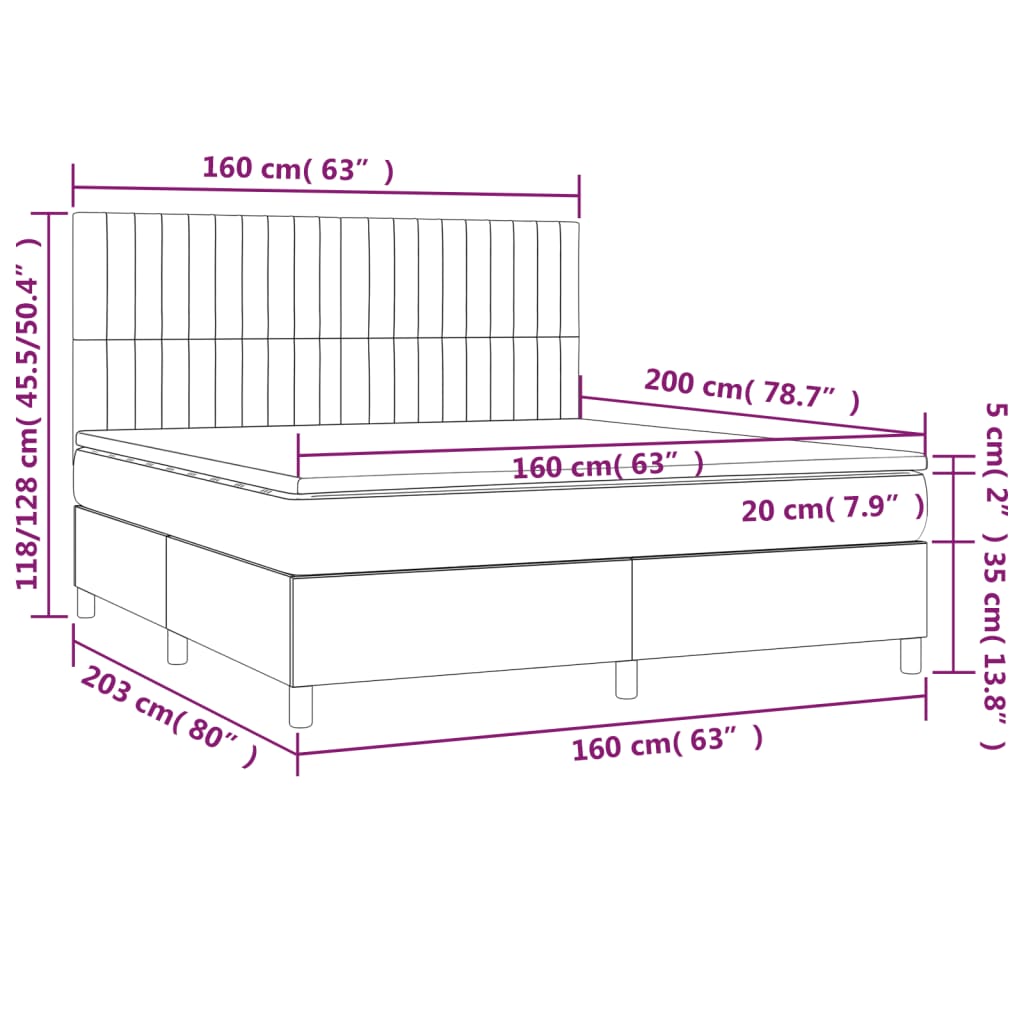 vidaXL Box spring postel s matrací tmavě šedá 160x200 cm samet