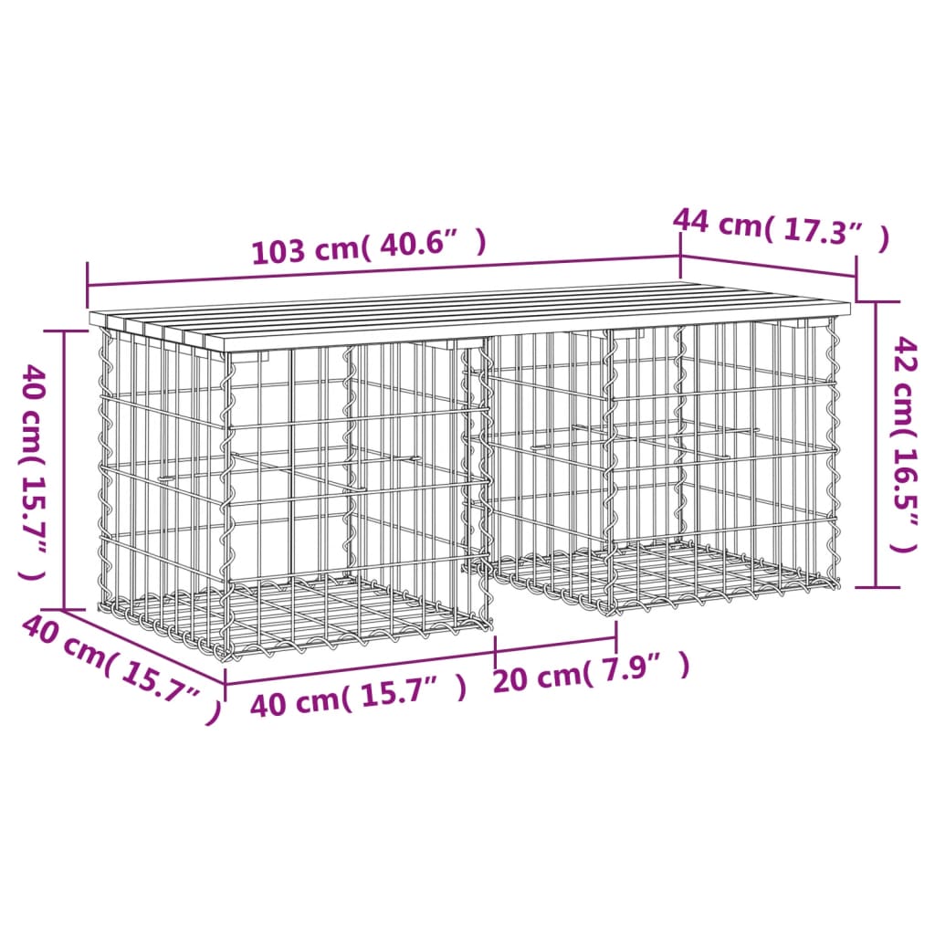 vidaXL Zahradní lavice gabionový design 103x44x42 cm masivní borovice