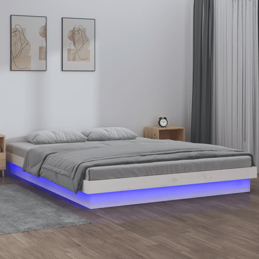 vidaXL Rám postele s LED bílý 120 x 190 cm Small Double masivní dřevo