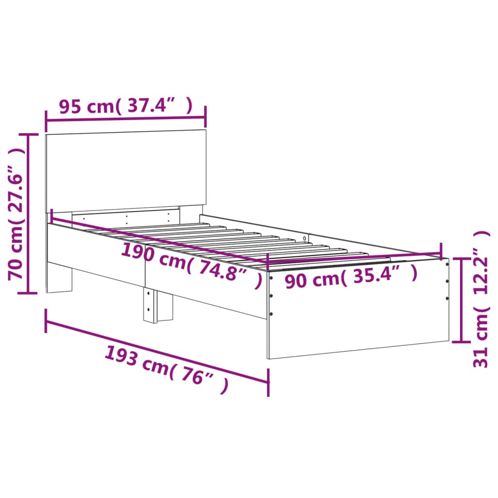 vidaXL Rám postele s čelem bílý 90 x 190 cm kompozitní dřevo