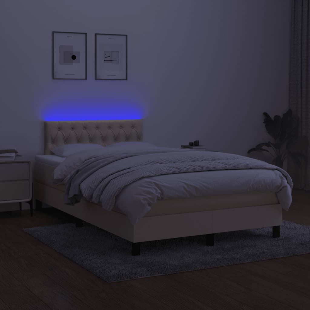 vidaXL Box spring postel s matrací a LED krémová 120x190 cm textil