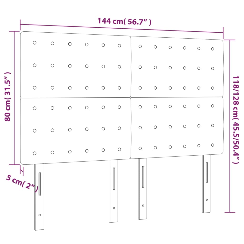 vidaXL Čelo postele s LED světle šedé 144x5x118/128 cm textil