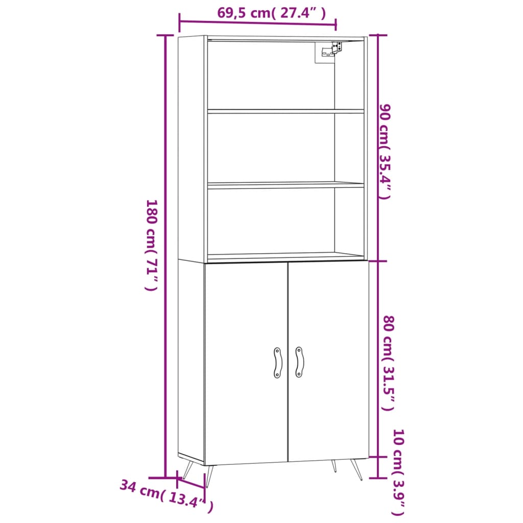 vidaXL Skříň highboard betonově šedá 69,5x34x180 cm kompozitní dřevo