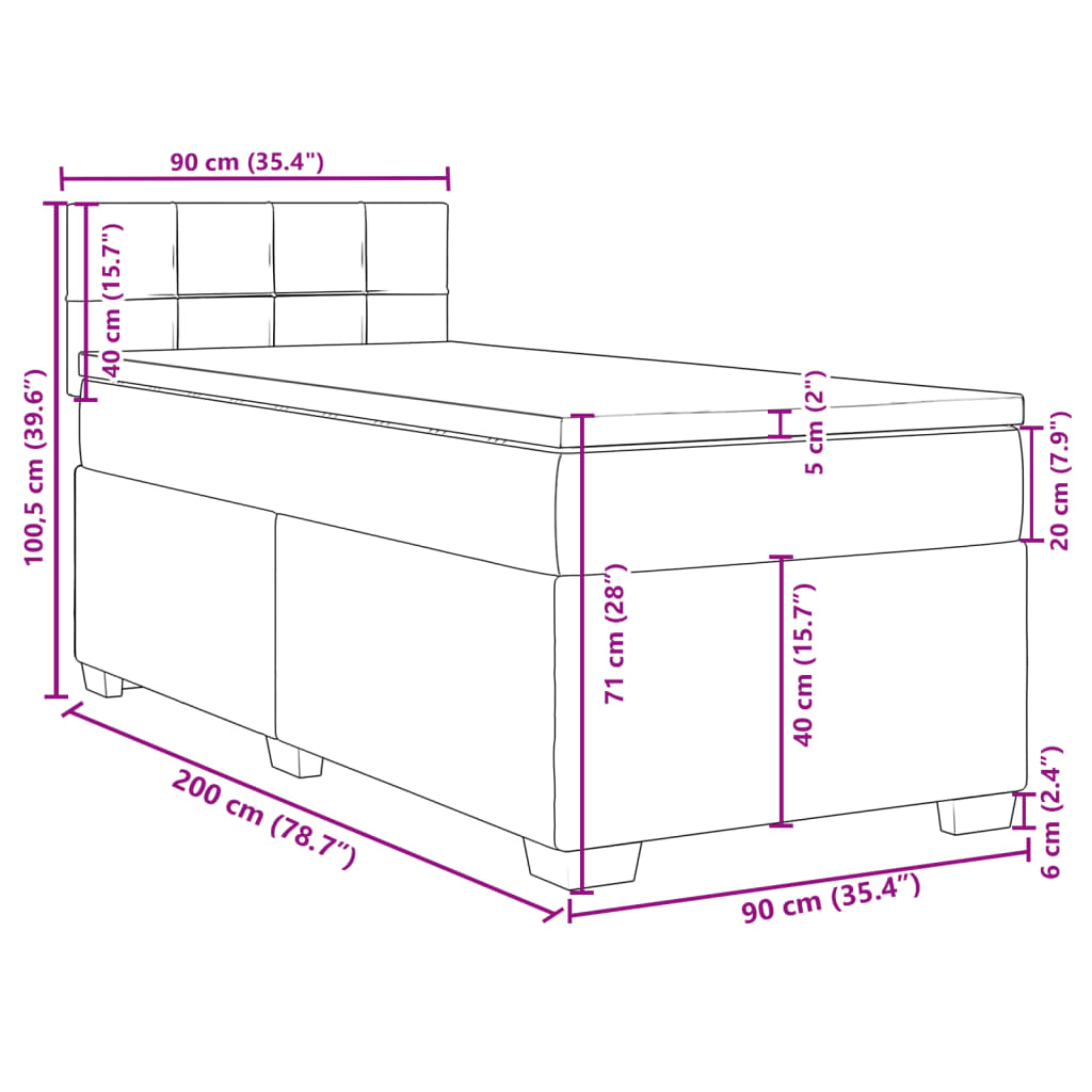 vidaXL Box spring postel s matrací světle šedá 90x200 cm samet