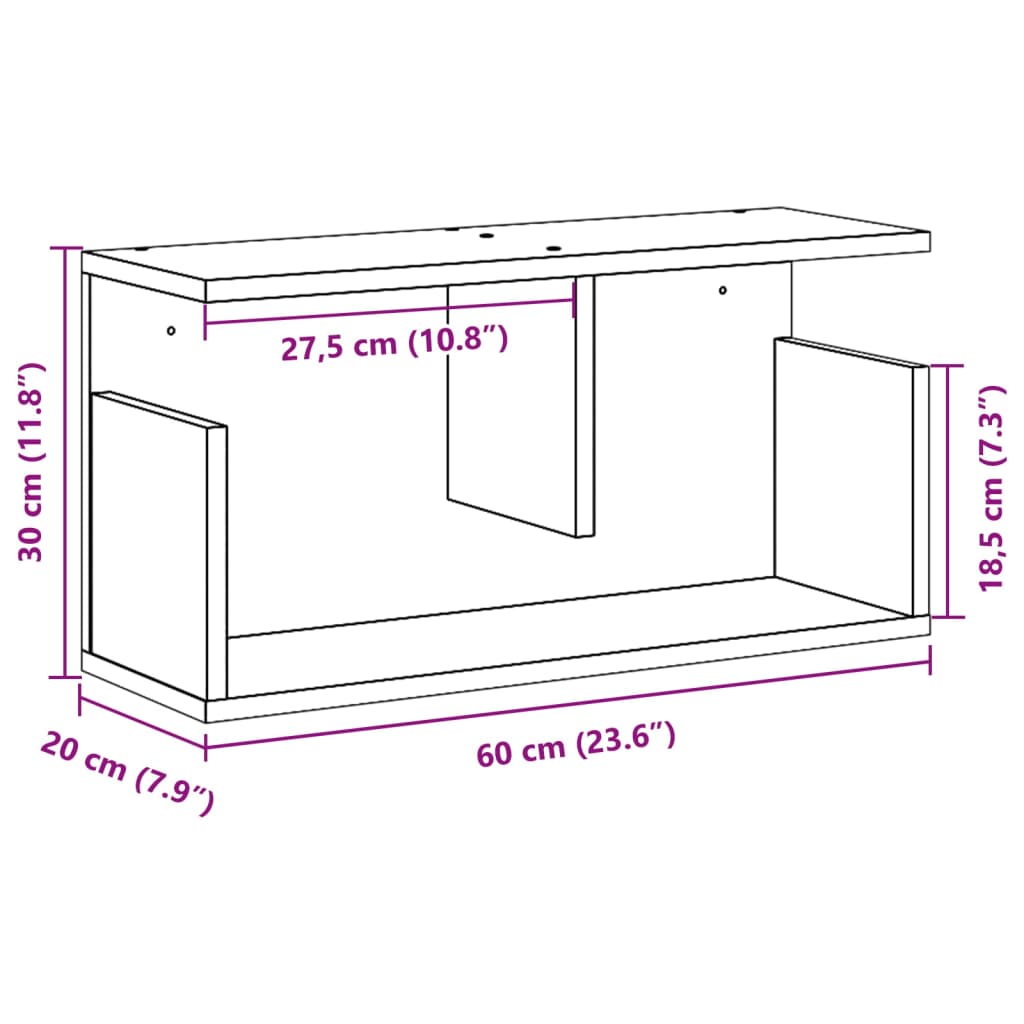 vidaXL Nástěnná skříňka 60 x 20 x 30 cm černá kompozitní dřevo