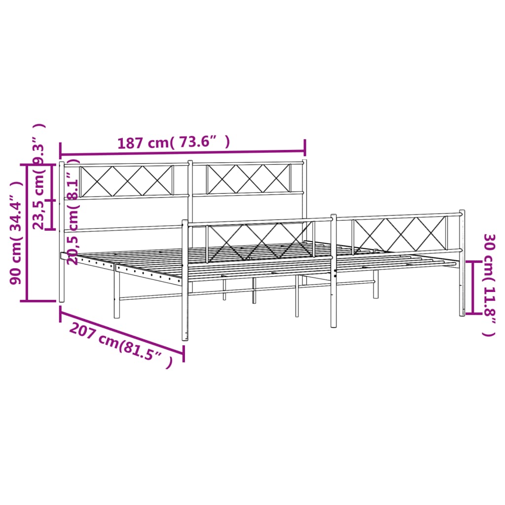 vidaXL Kovový rám postele s hlavovým a nožním čelem bílý 180 x 200 cm