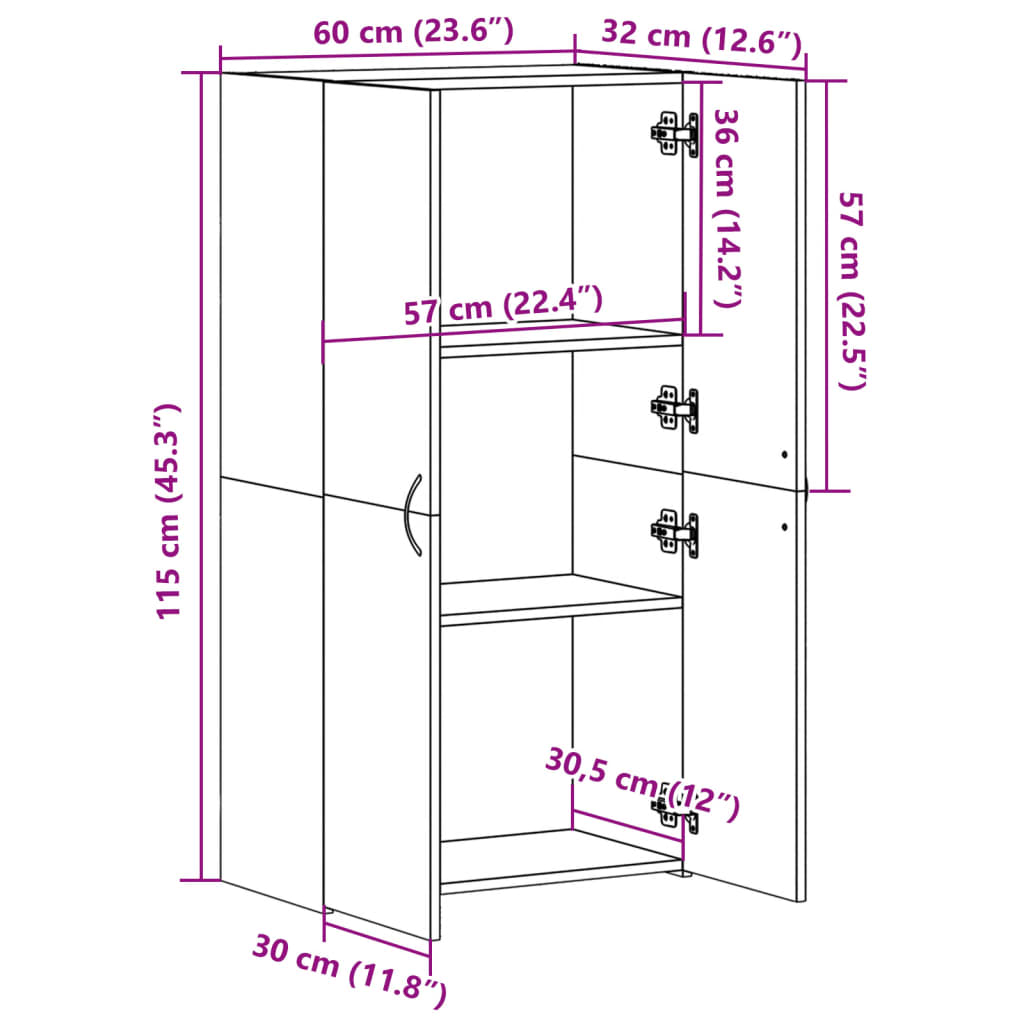 vidaXL Kartotéka betonově šedá 60 x 32 x 115 cm kompozitní dřevo