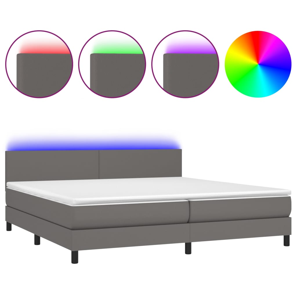 vidaXL Box spring postel s matrací a LED šedá 200x200 cm umělá kůže