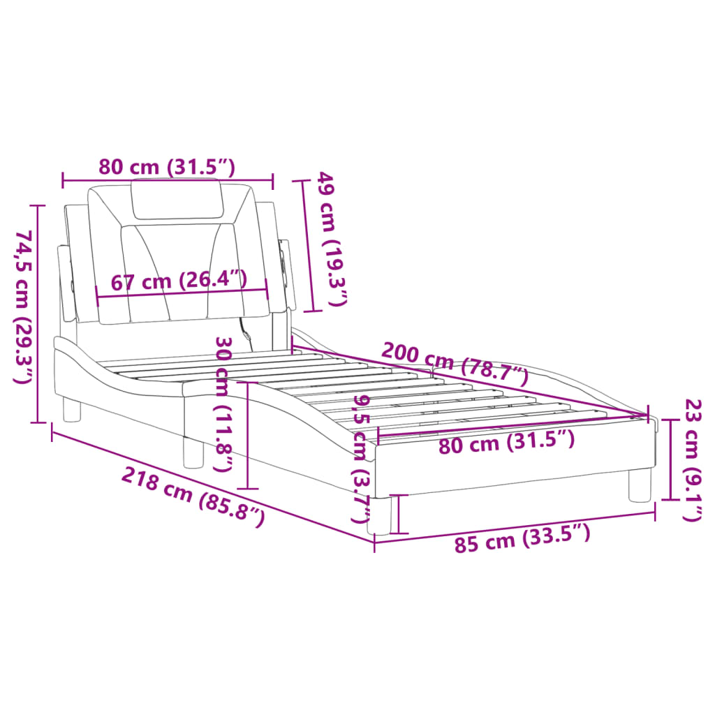 vidaXL Rám postele s LED osvětlením bílý a černý 80x200 cm umělá kůže