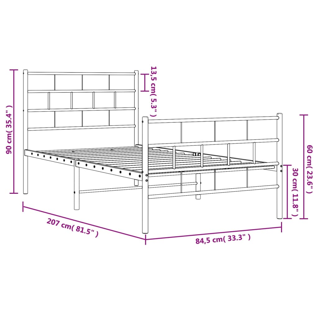 vidaXL Kovový rám postele s hlavovým a nožním čelem bílý 80 x 200 cm