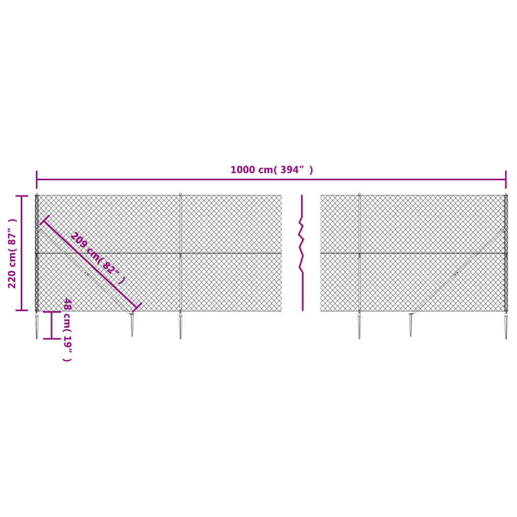 vidaXL Drátěné pletivo s kotevními hroty stříbrné 2,2 x 10 m