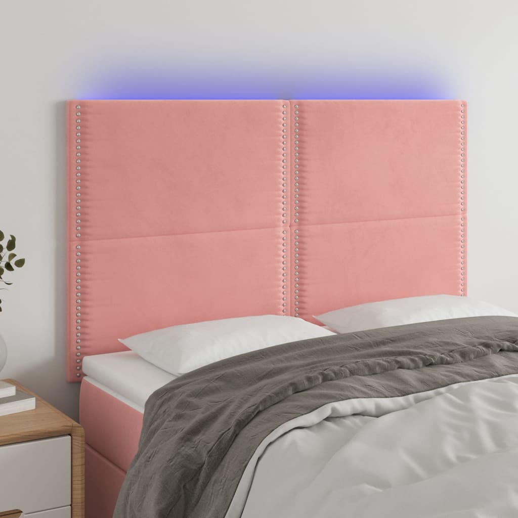 vidaXL Čelo postele s LED růžové 144x5x118/128 cm samet