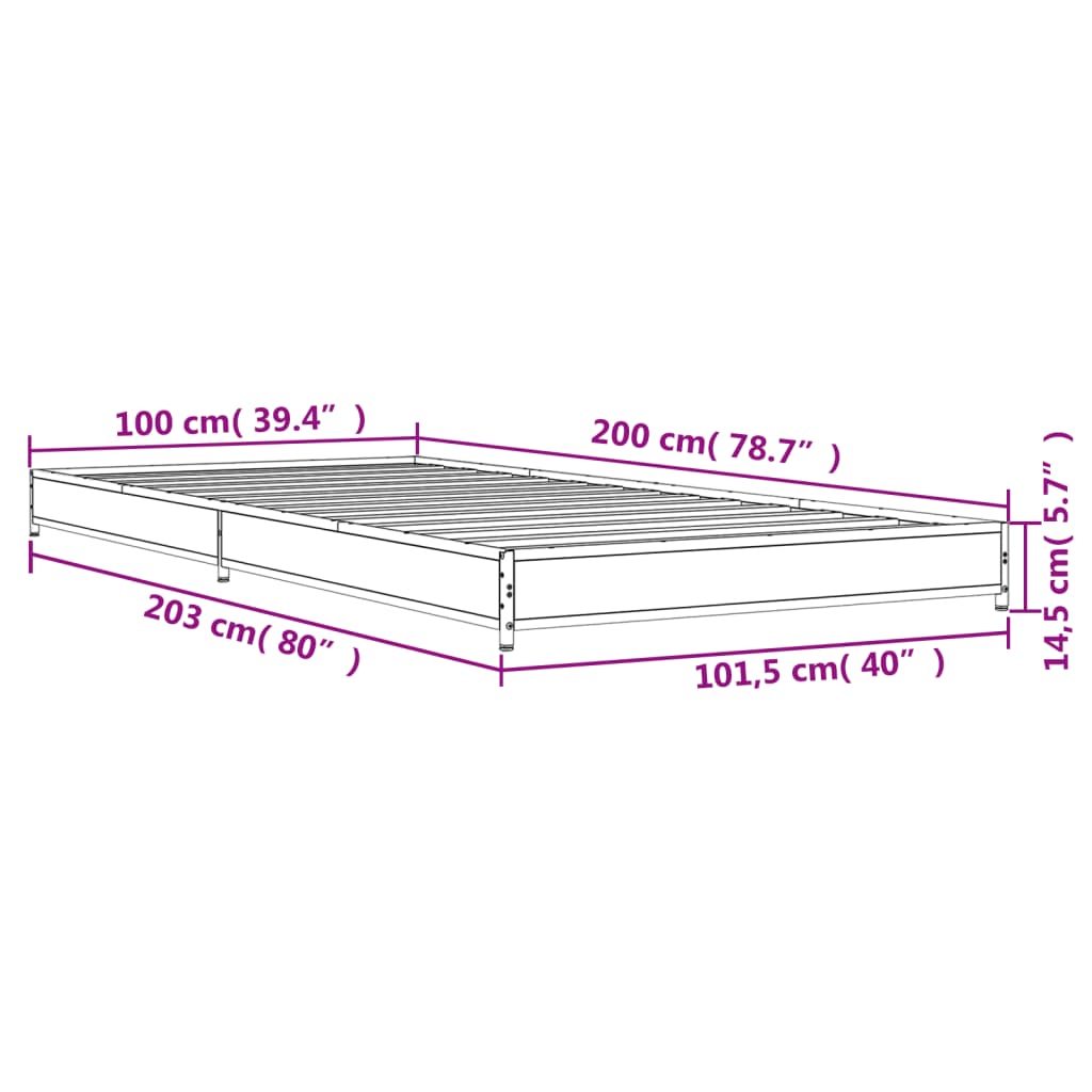 vidaXL Rám postele dub sonoma 100 x 200 cm kompozitní dřevo a kov