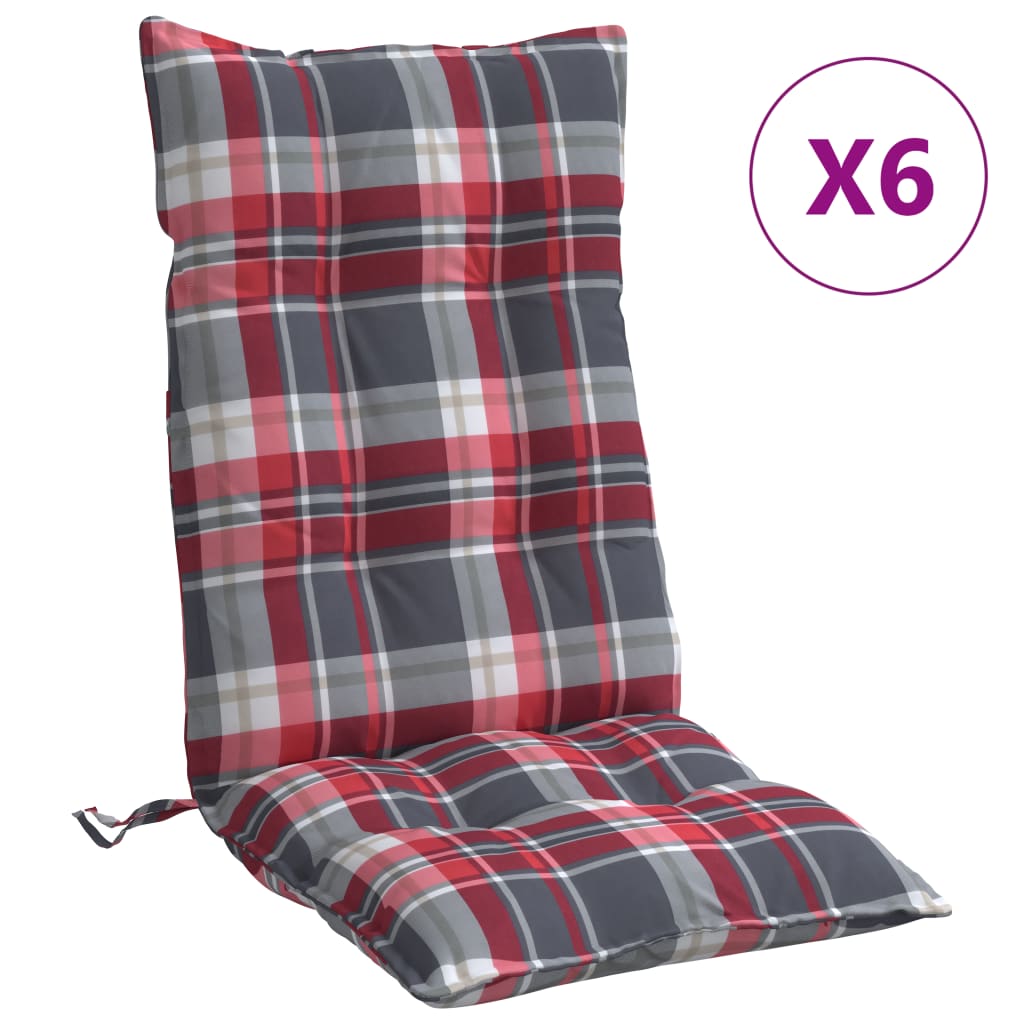 vidaXL Podušky na židli vysoké opěradlo 6 ks červené kárované oxford