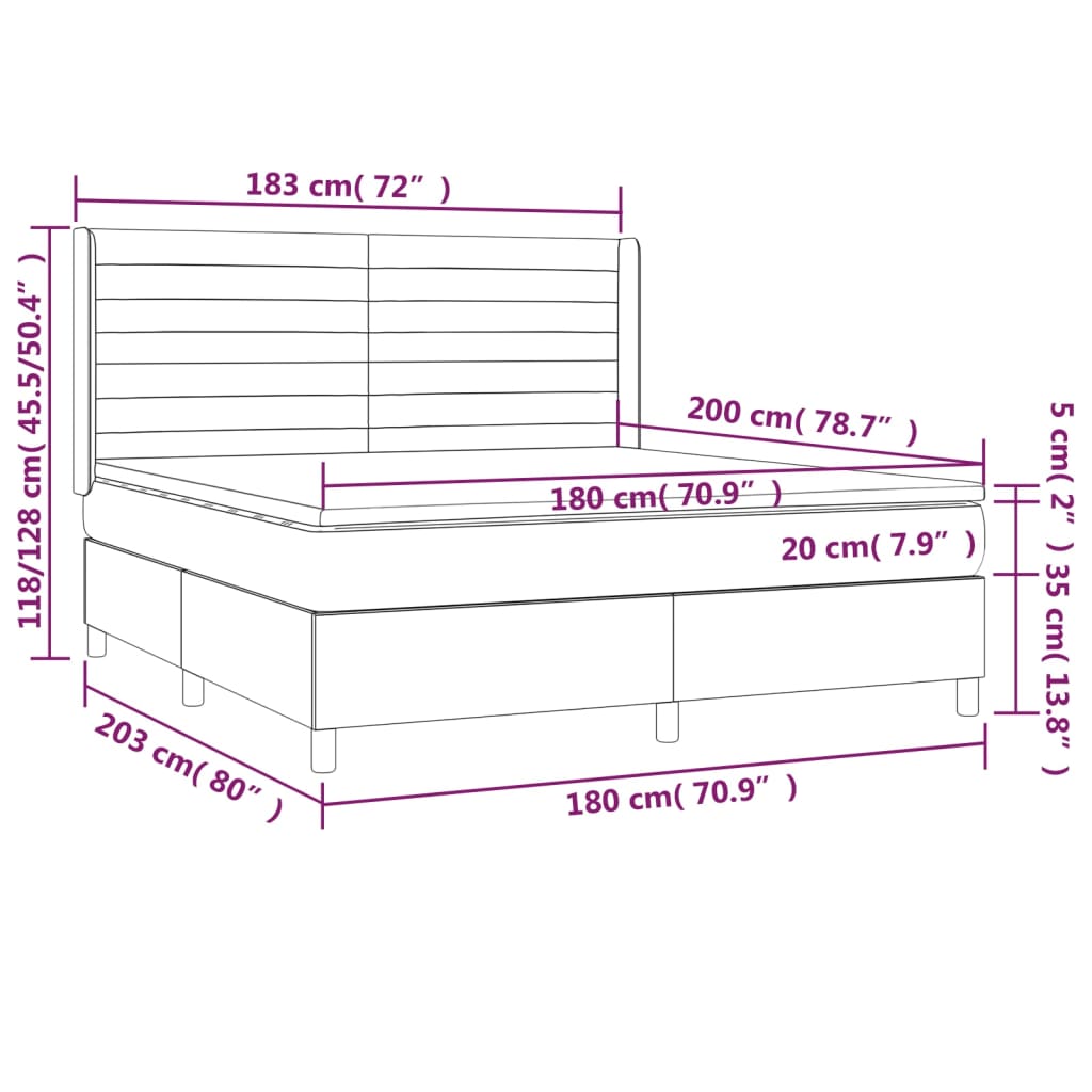 vidaXL Box spring postel s matrací a LED tmavě hnědá 180x200 cm textil