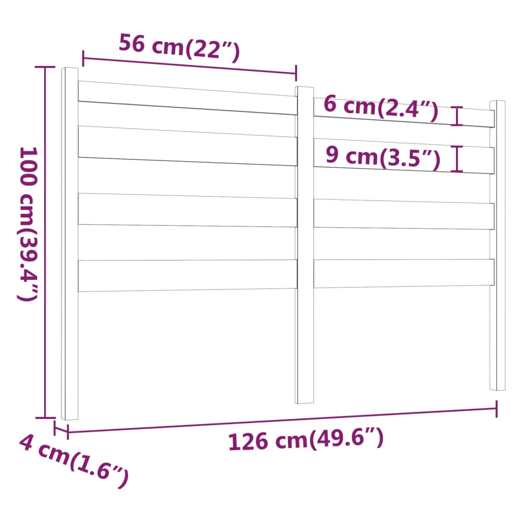 vidaXL Čelo postele černé 126 x 4 x 100 cm masivní borovice