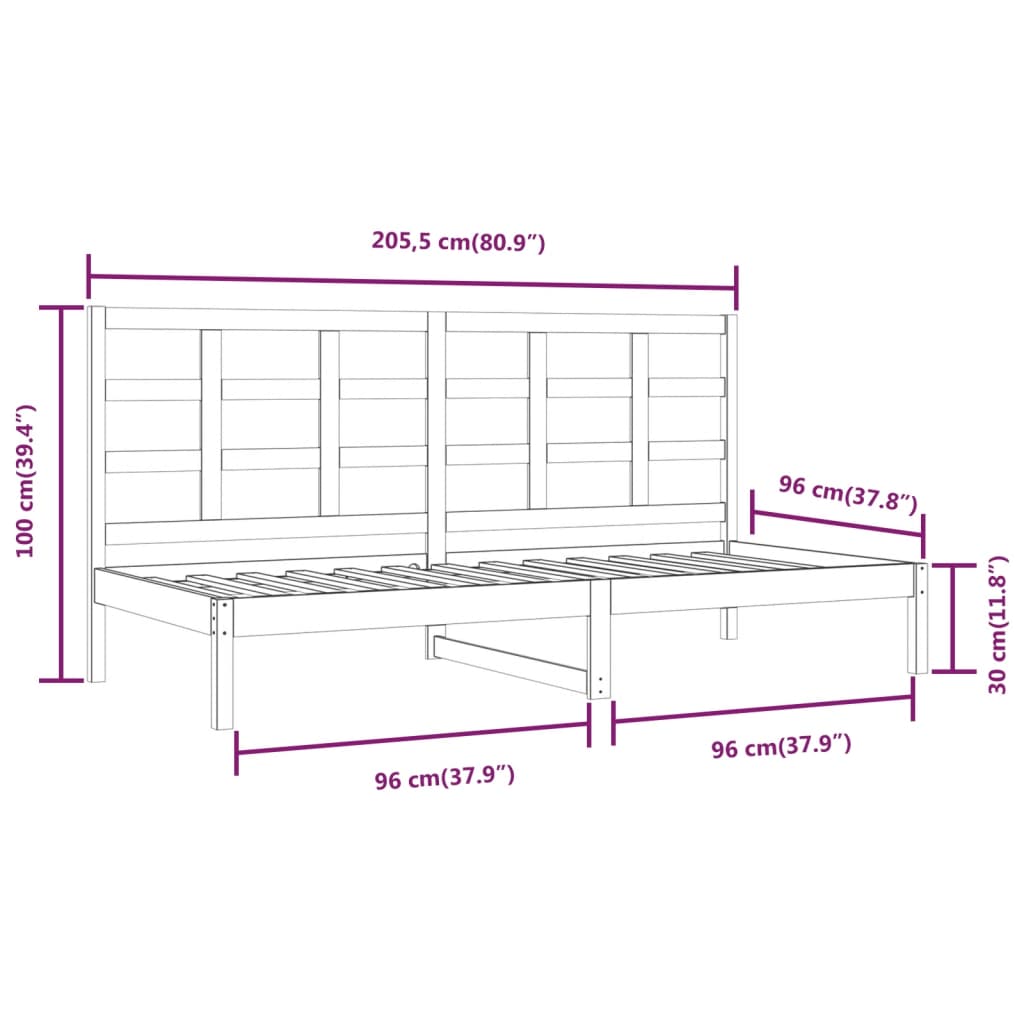 vidaXL Válenda bez matrace bílá 90 x 200 cm masivní borovice