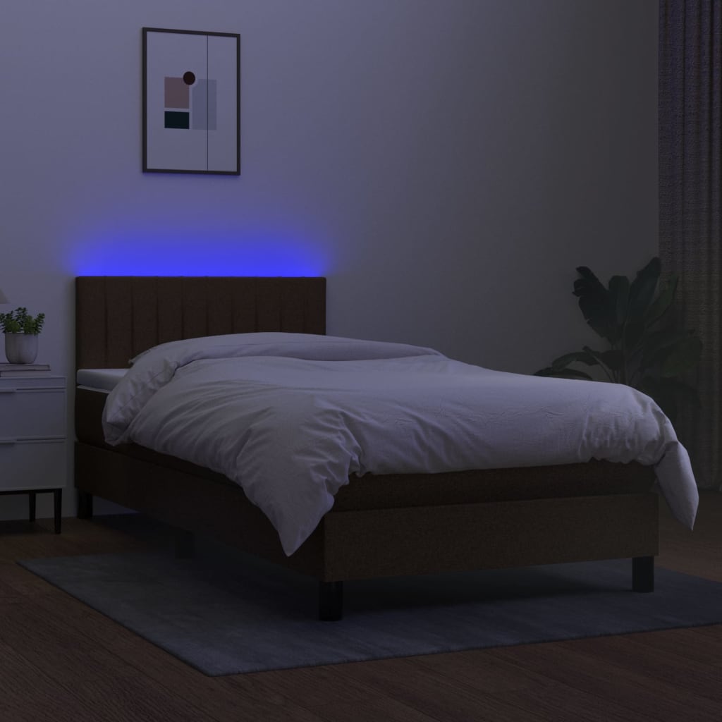 vidaXL Box spring postel s matrací a LED tmavě hnědá 90x190 cm textil