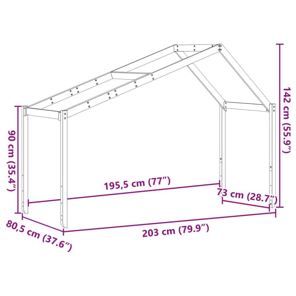 vidaXL Střecha na dětskou postel hnědá 203x80,5x142 cm borové dřevo