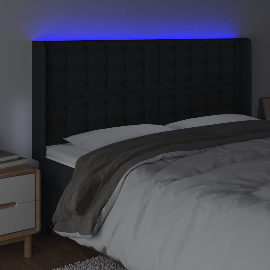 vidaXL Čelo postele s LED černé 163 x 16 x 118/128 cm umělá kůže