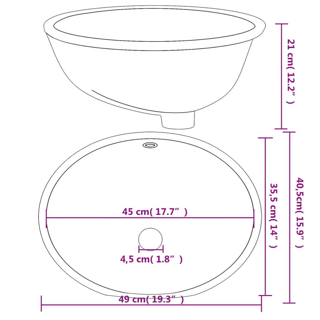 vidaXL Umyvadlo do koupelny bílé 49 x 40,5 x 21 cm oválné keramika