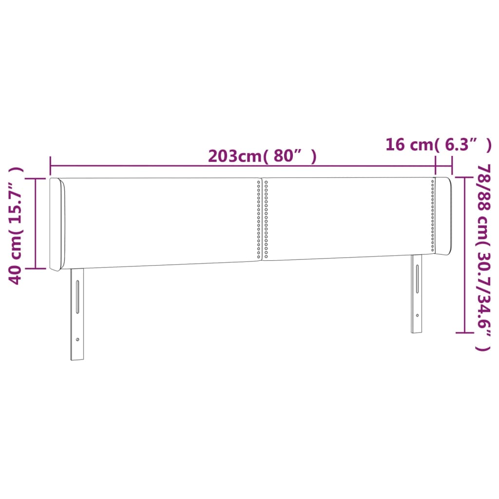 vidaXL Čelo postele s LED růžové 203 x 16 x 78/88 cm samet