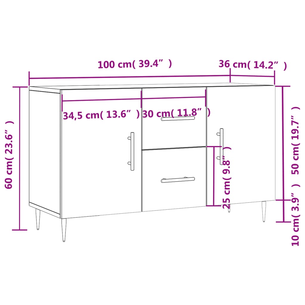 vidaXL Příborník bílý s vysokým leskem 100x36x60 cm kompozitní dřevo