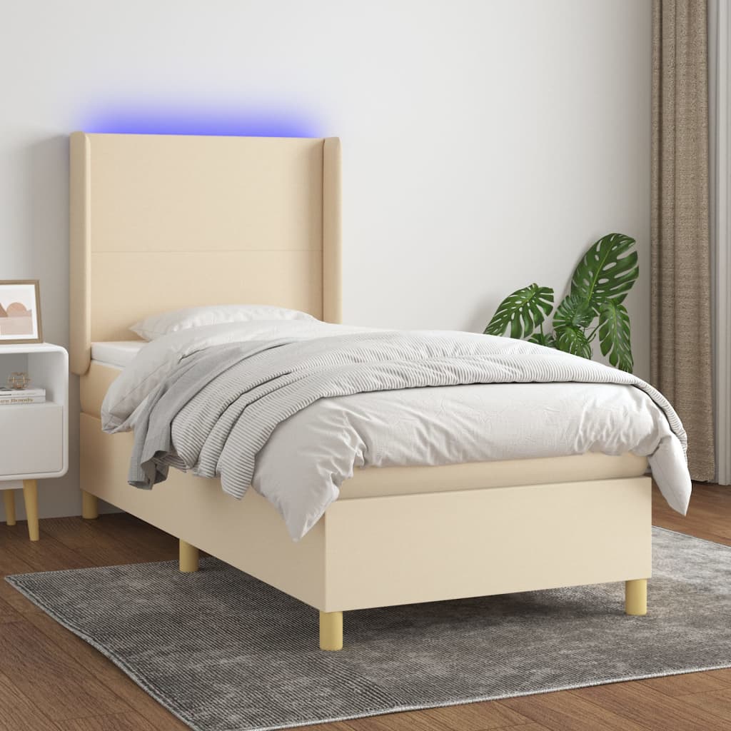 vidaXL Box spring postel s matrací a LED krémová 80 x 200 cm textil