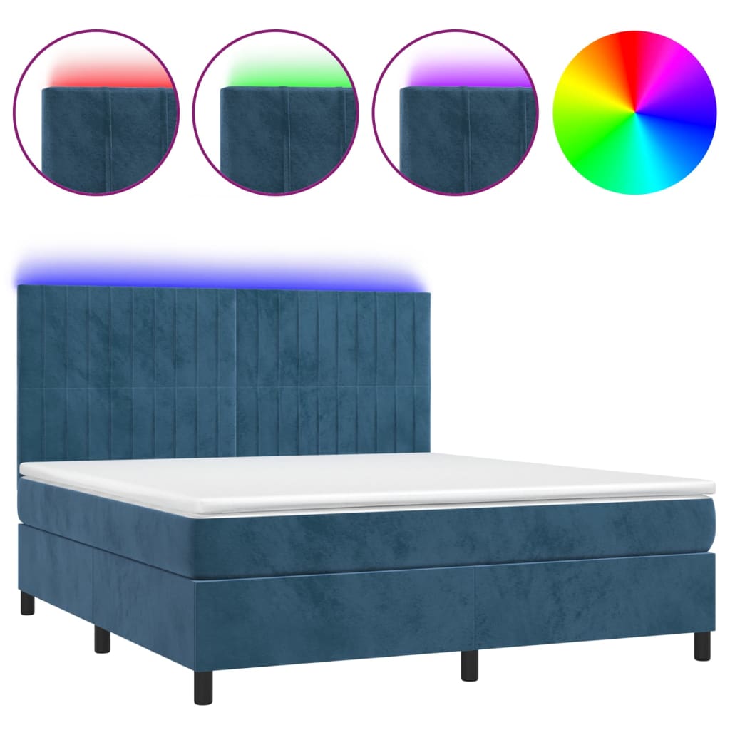 vidaXL Box spring postel s matrací a LED tmavě modrá 160x200 cm samet