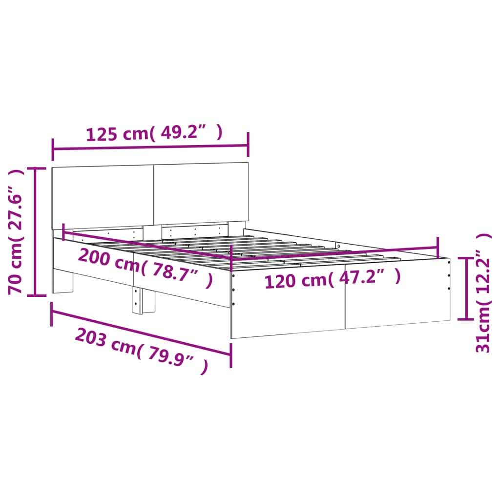 vidaXL Rám postele s čelem černý 120 x 200 cm