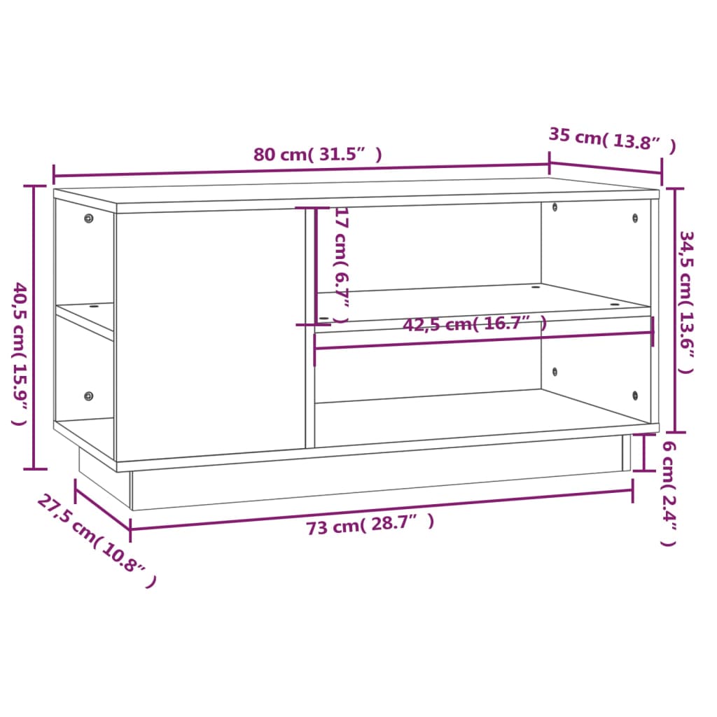 vidaXL TV skříňka bílá 80x35x40,5 cm masivní borové dřevo