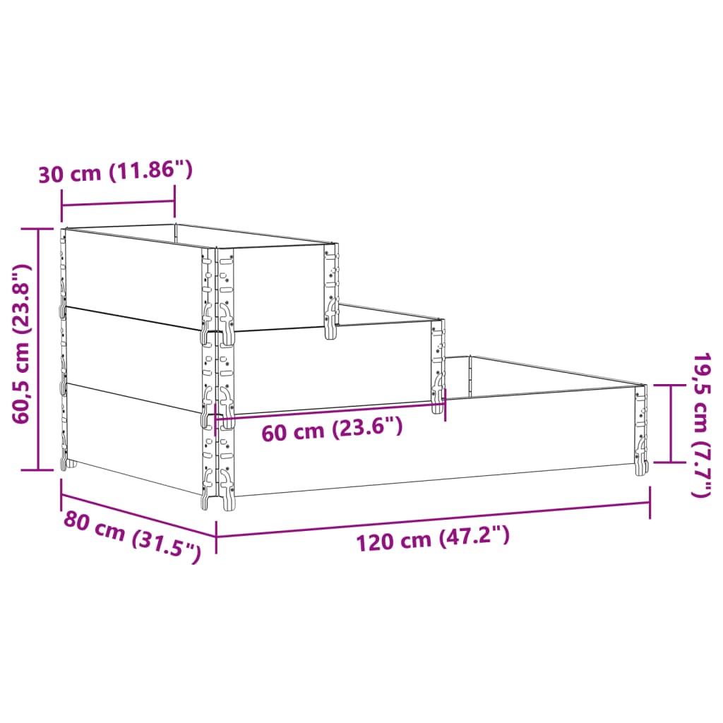 vidaXL 3patrový vyvýšený záhon 120 x 80 cm masivní borové dřevo