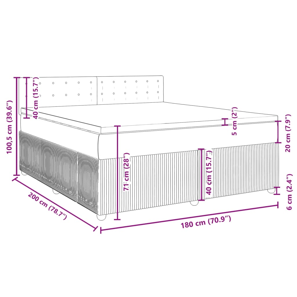 vidaXL Box spring postel s matrací světle šedá 180x200 cm samet