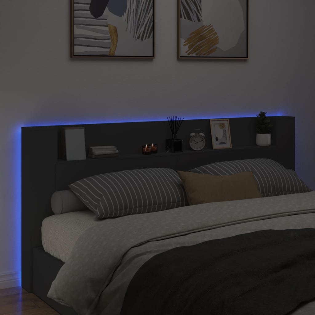 vidaXL Čelo postele s úložným prostorem a LED černé 220x16,5x103,5 cm