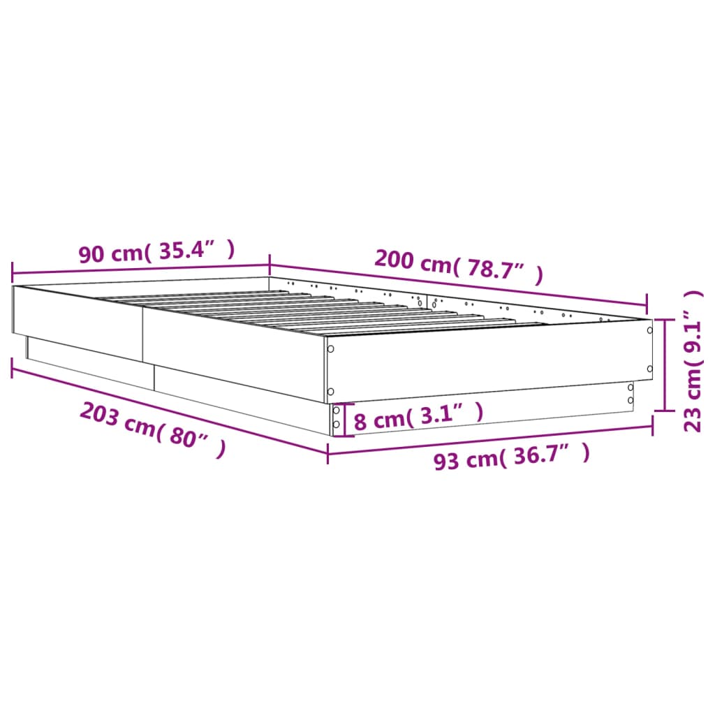 vidaXL Rám postele s LED osvětlením bílý 90 x 200 cm