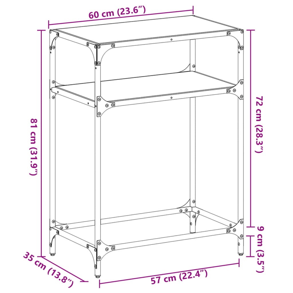 vidaXL Konzolový stolek průhledná skleněná deska 60 x 35 x 81 cm ocel