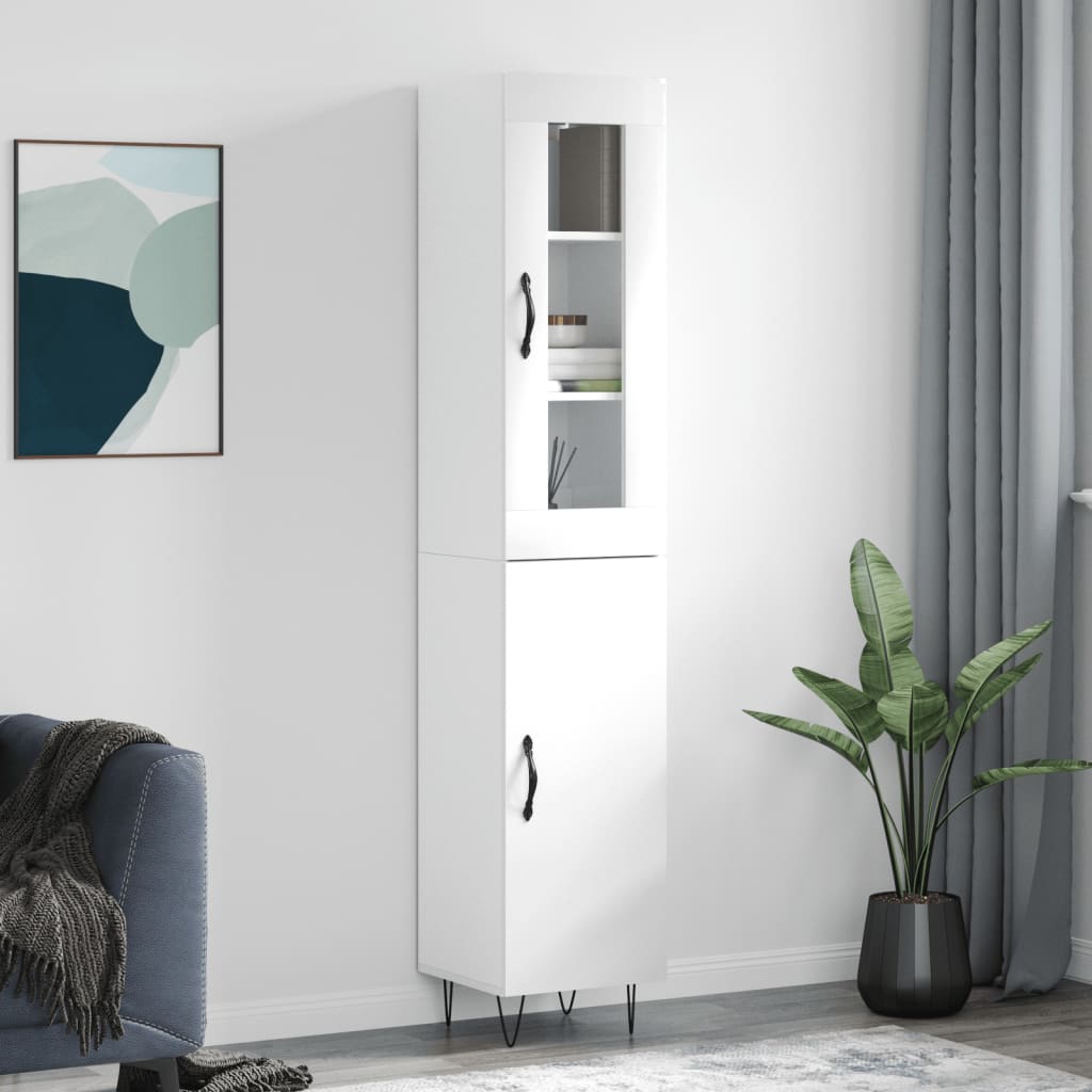 vidaXL Skříň highboard bílá s vysokým leskem 34,5x34x180 cm kompozit