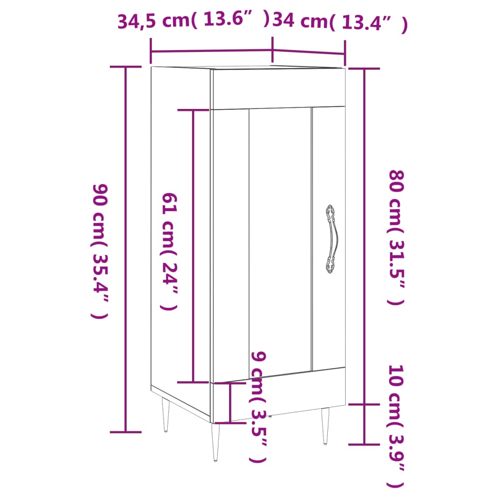 vidaXL Příborník betonově šedý 34,5 x 34 x 90 cm kompozitní dřevo