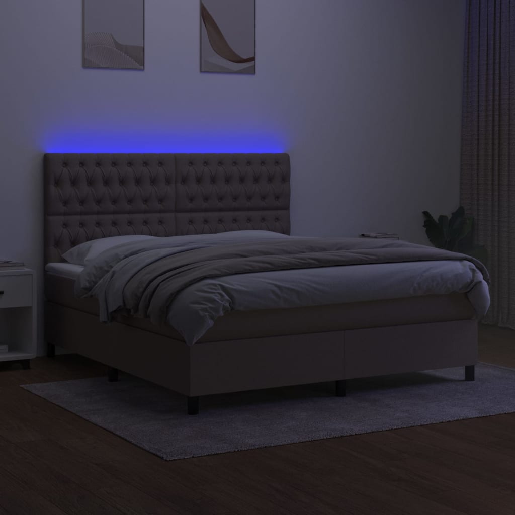 vidaXL Box spring postel s matrací a LED taupe 180x200 cm textil